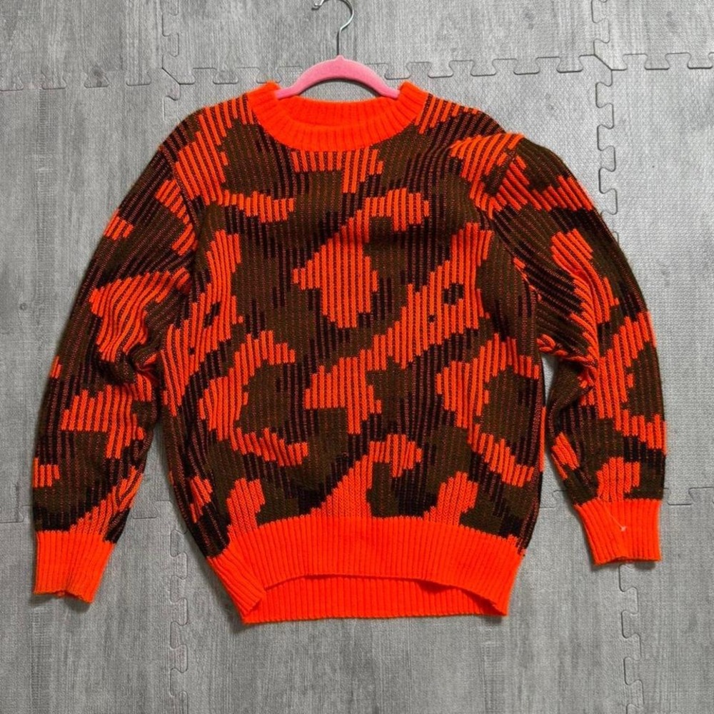 Vintage Abstract Camo Knit Crew‎ Neck Sweater Mens Medium